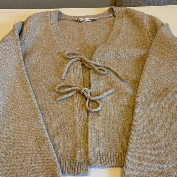 Abercrombie & Fitch Sweaters - Abercrombie & Fitch Taupe Cardigan with Bow Accents